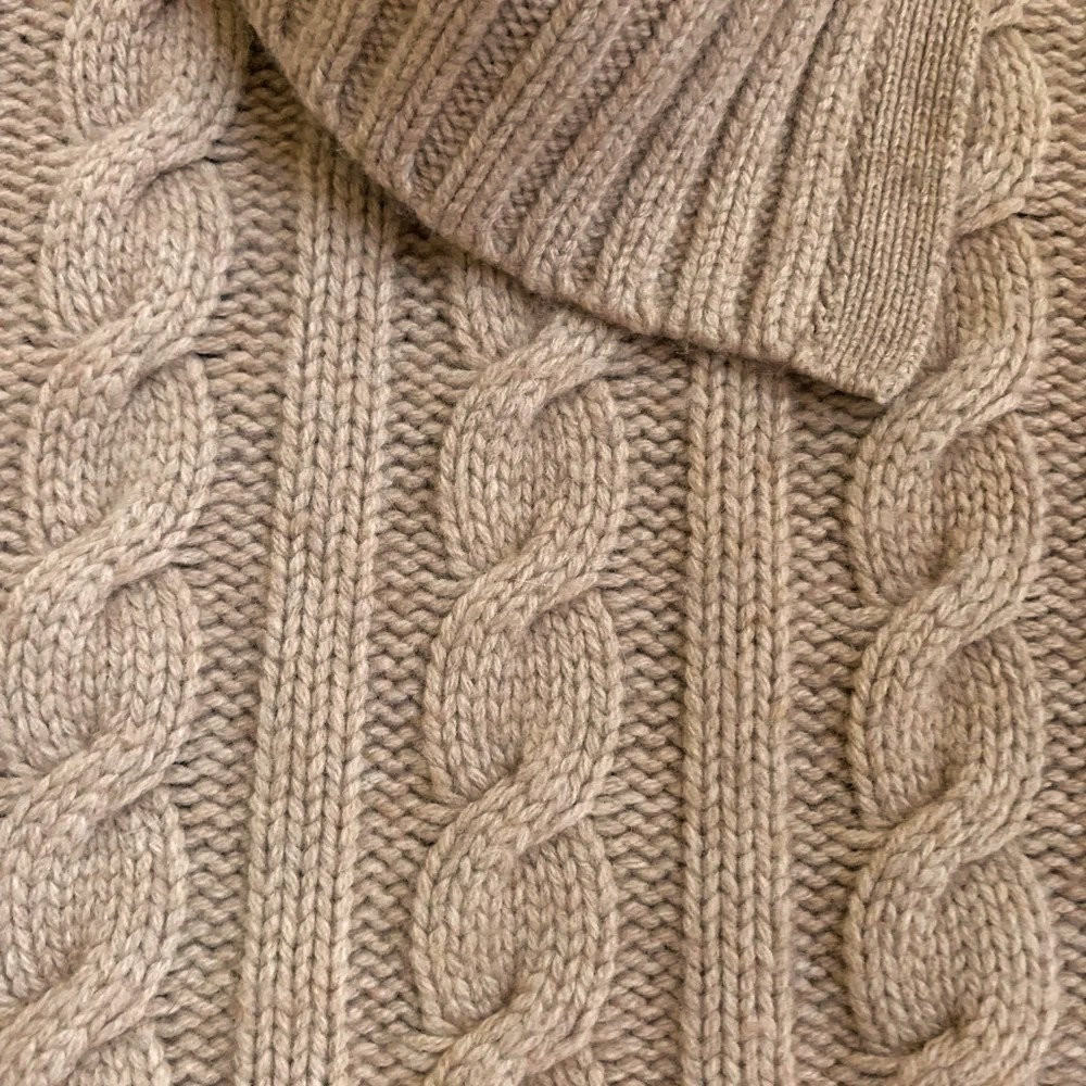 vtg Ralph Lauren Cable knit Sweater M Cashmere Tan Cowl neck button-shoulder y2k - Picture 5 of 10